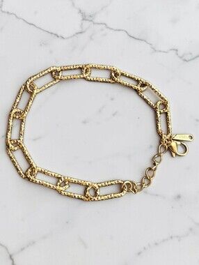 Paperclip Chain 18K Gold-Plated Textured Links Bracelet - 9" ~ NWOT